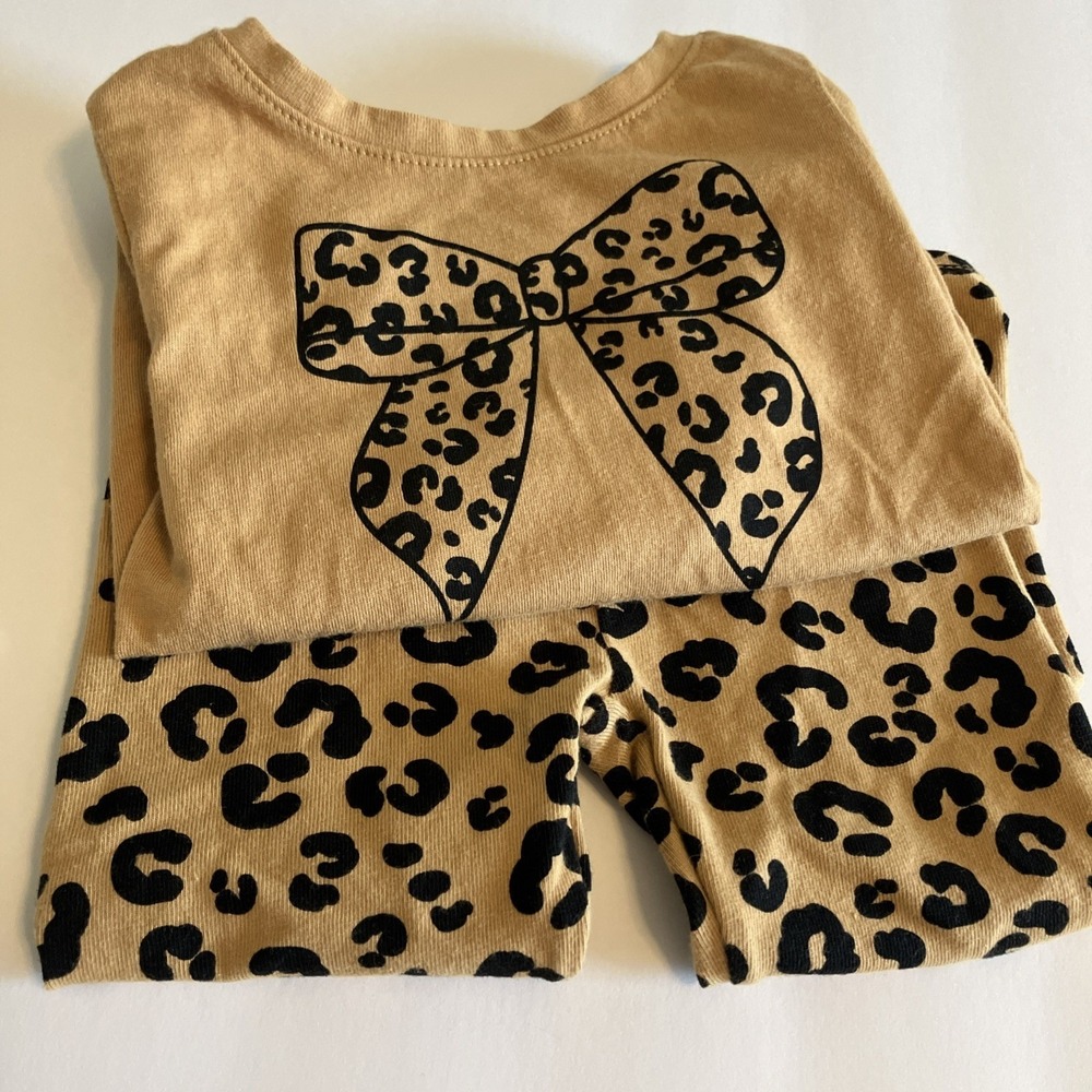 Garanimals Leggings Set Baby 18M Tan Like New Leopard Bow Long Sleeve Outfit